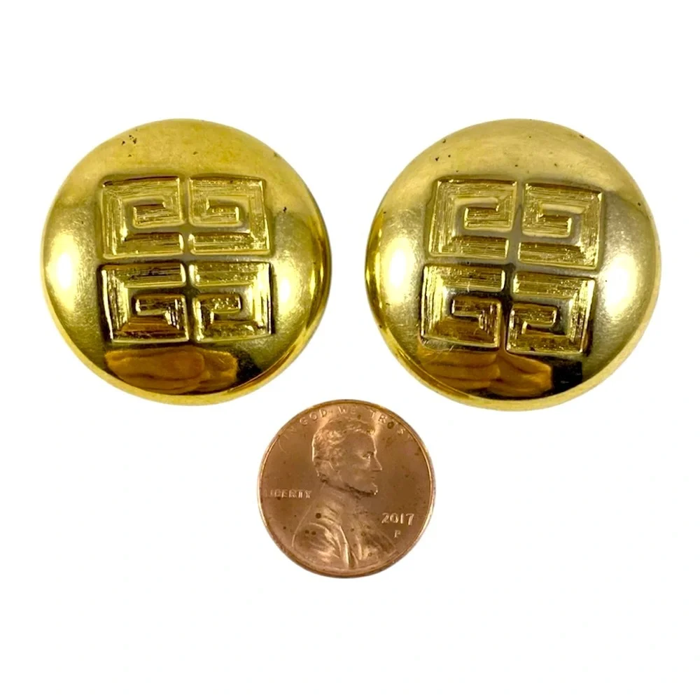 Vintage, GIVENCHY Large Round Logo Earrings - EUC - Picture 2 of 5